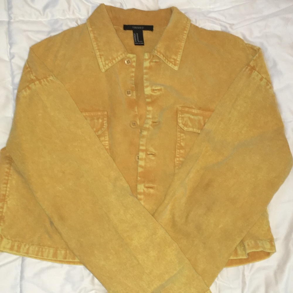 Forever 21 Yellow Denim Jacket Size: Medium